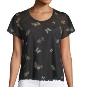 (Love, Fire) Sheer Panel Butterfly Mesh Tee
